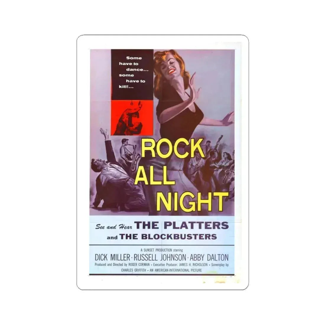 ROCK ALL NIGHT 1957 Movie Poster - STICKER Vinyl Kiss-Cut Decal 3 Inch White - The Sticker Space