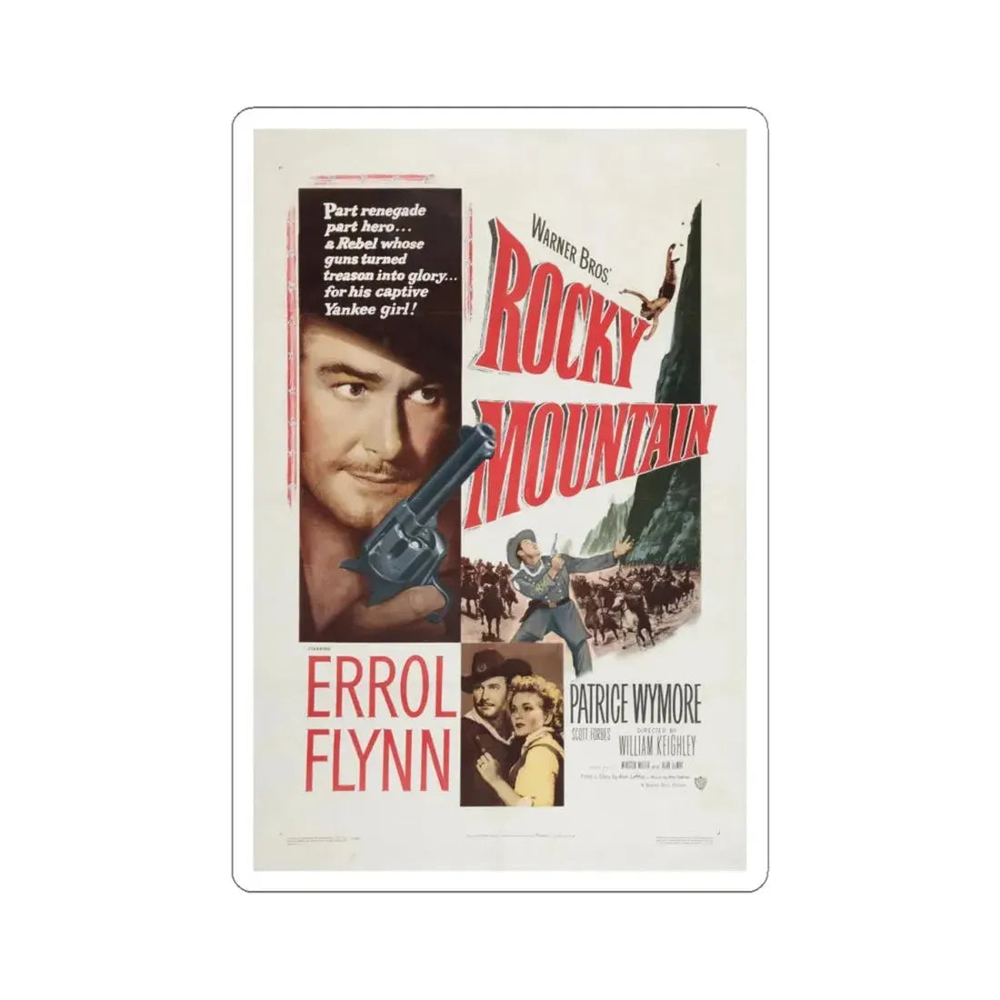 Rocky Mountain 1950 Movie Poster - STICKER Vinyl Kiss-Cut Decal 4 Inch White - The Sticker Space