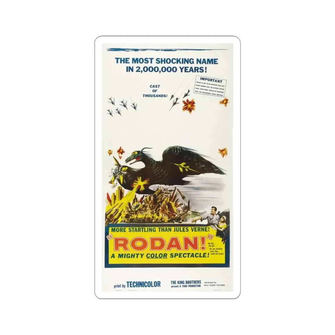 RODAN (3) 1956 Movie Poster - STICKER Vinyl Kiss-Cut Decal 6 Inch White - The Sticker Space