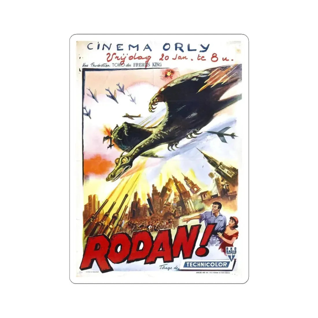RODAN (BELGIAN) 1956 Movie Poster - STICKER Vinyl Kiss-Cut Decal 4 Inch White - The Sticker Space