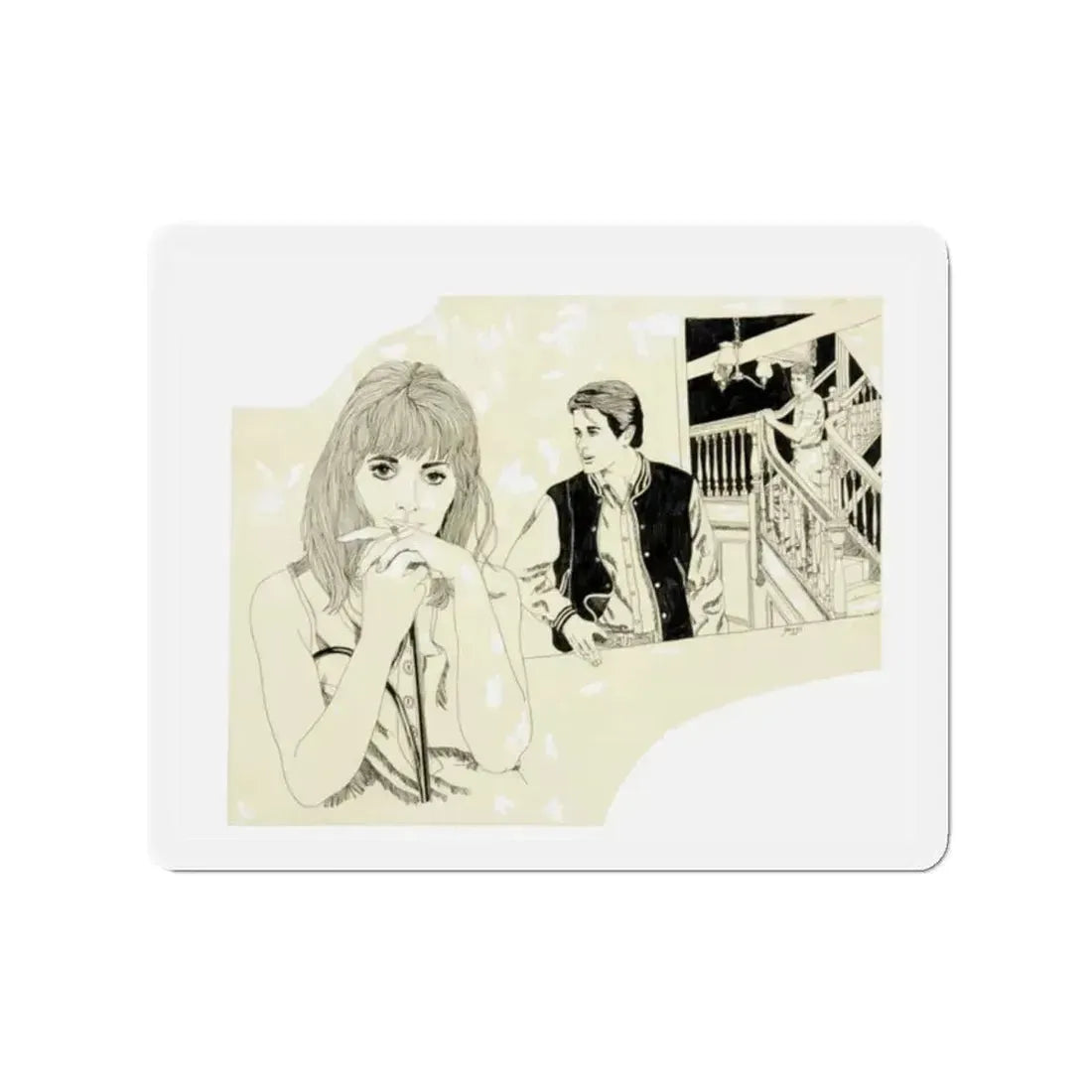Romance Story Illustration (2) (Magazine Illustration) Refrigerator Magnet 2 Inch Die-Cut - The Sticker Space