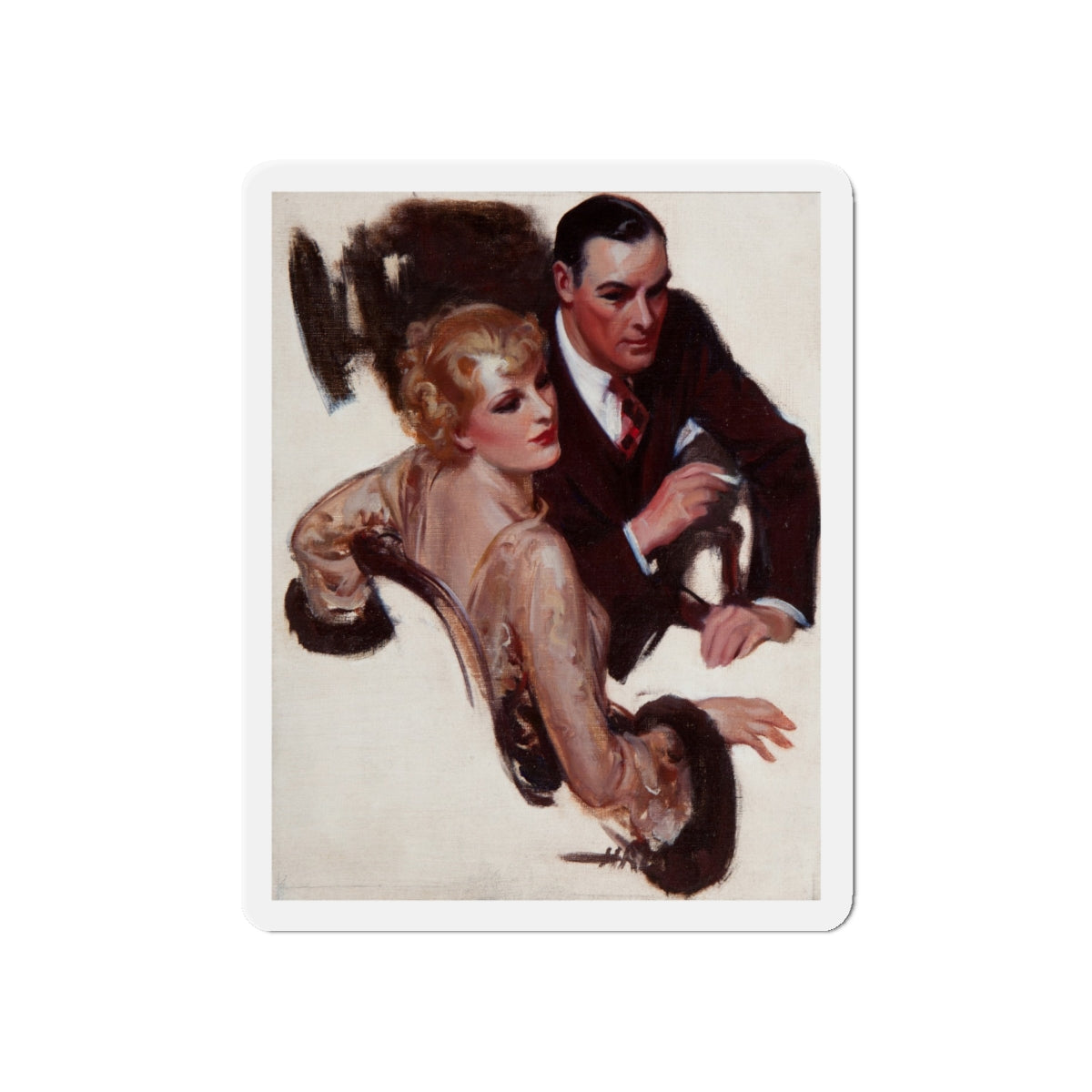 Romantic Conversation, The Saturday Evening Post interior illustration (Magazine Illustration) Refrigerator Magnet-5" x 5"-The Sticker Space