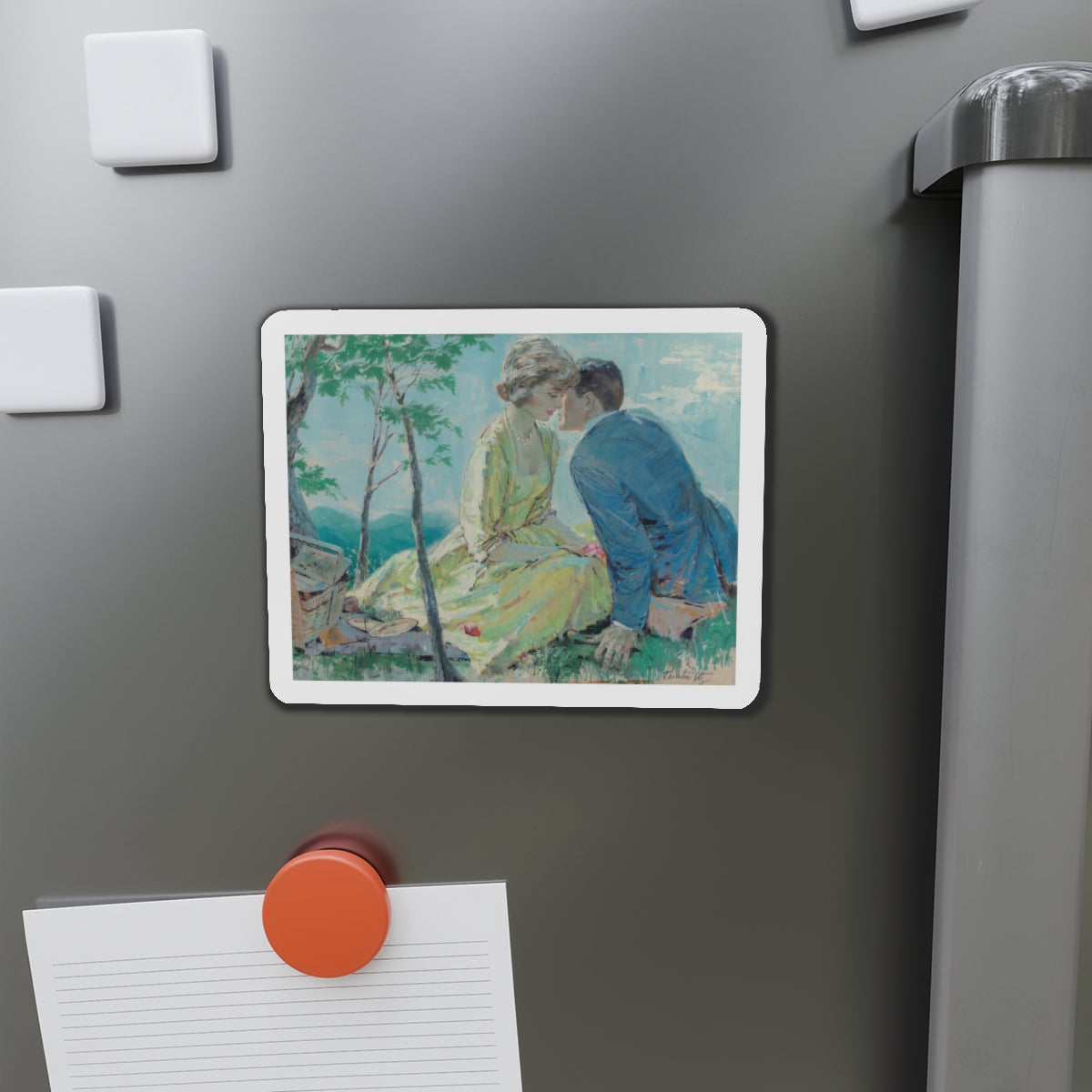 Romantic Picnic, probable interior illustration (Magazine Illustration) Refrigerator Magnet-The Sticker Space