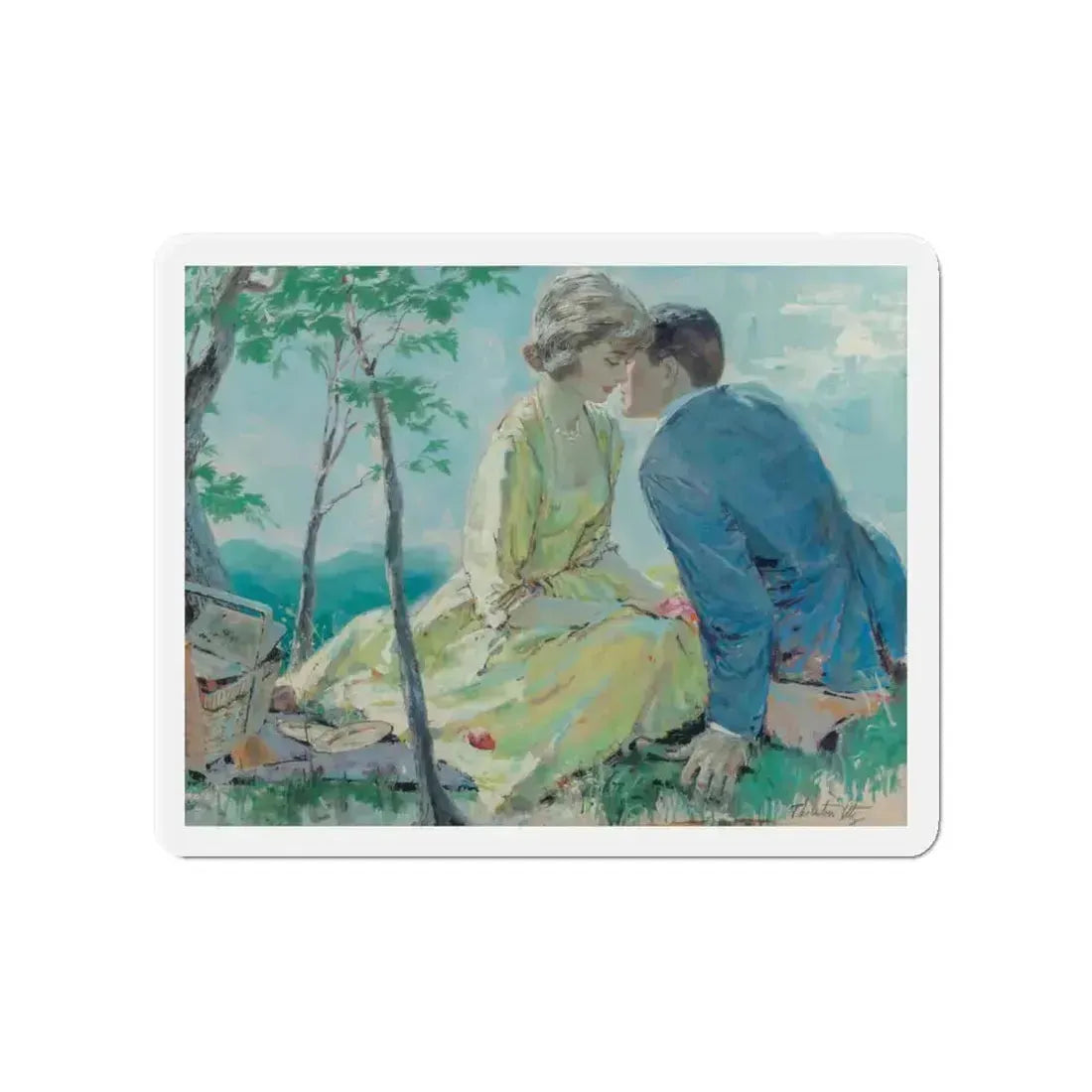 Romantic Picnic, probable interior illustration (Magazine Illustration) Refrigerator Magnet 4 Inch Die-Cut - The Sticker Space