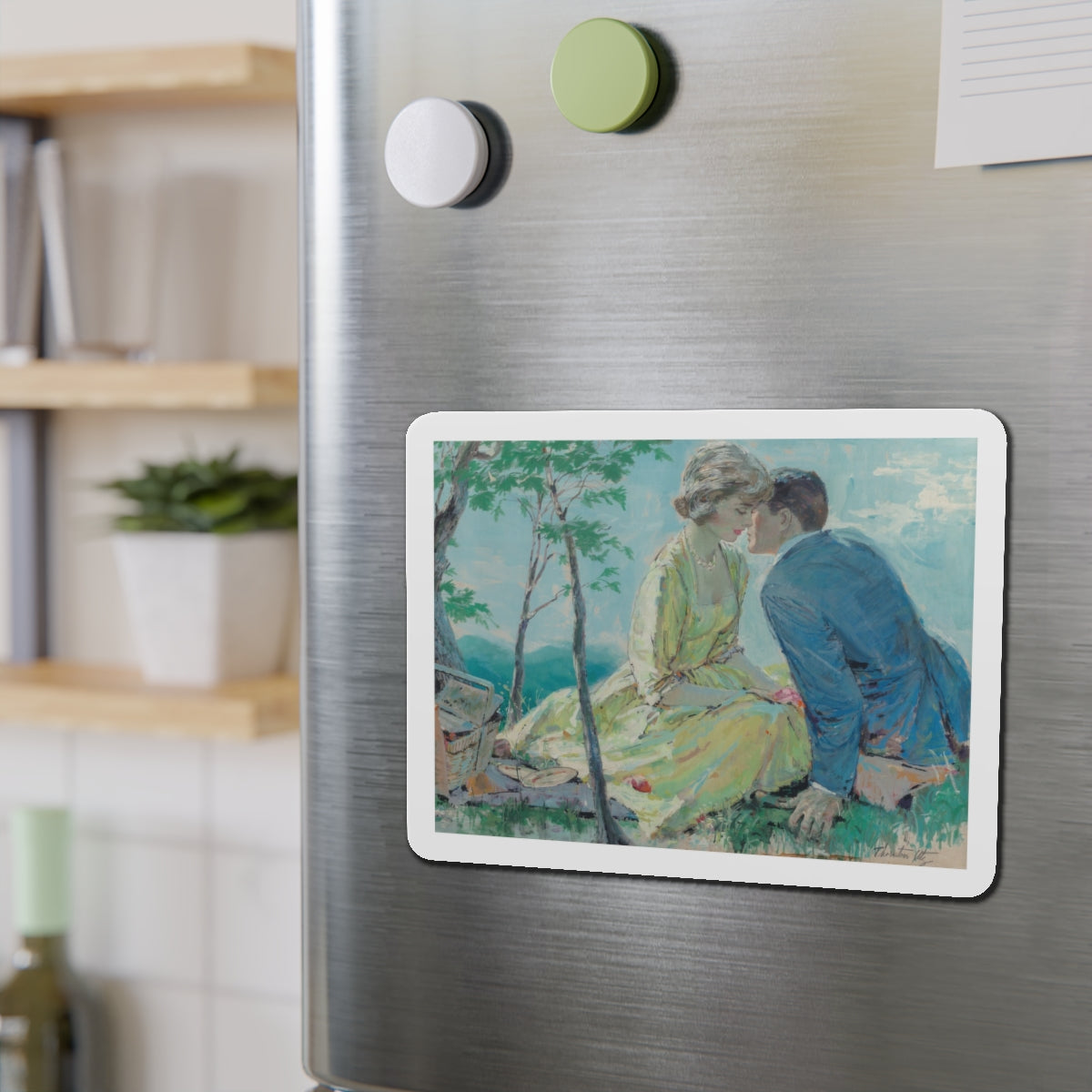 Romantic Picnic, probable interior illustration (Magazine Illustration) Refrigerator Magnet-The Sticker Space