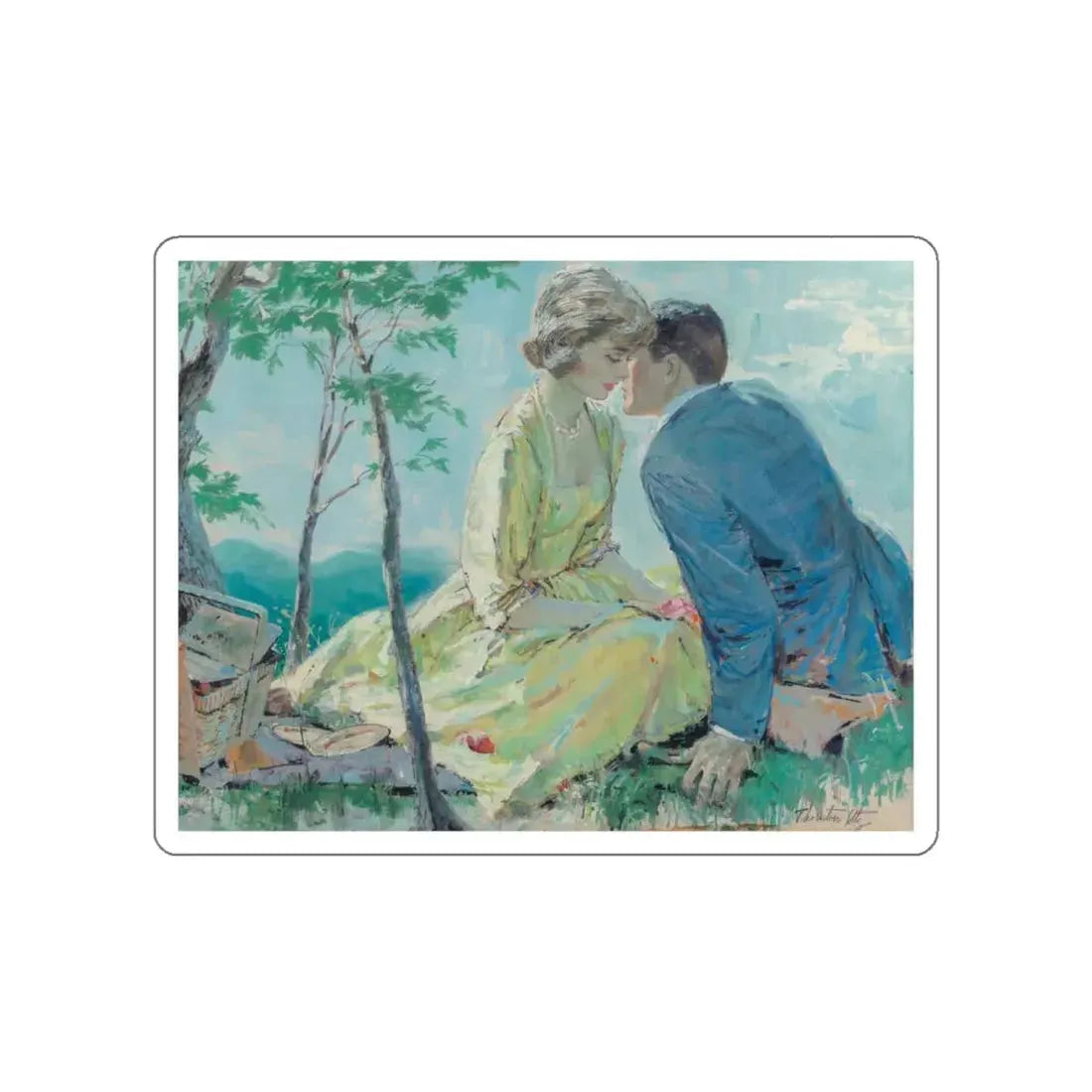 Romantic Picnic, probable interior illustration (Magazine Illustration) STICKER Vinyl Die-Cut Decal - The Sticker Space