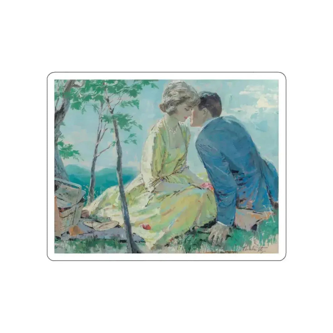 Romantic Picnic, probable interior illustration (Magazine Illustration) STICKER Vinyl Die-Cut Decal White Die-Cut 5 Inch - The Sticker Space