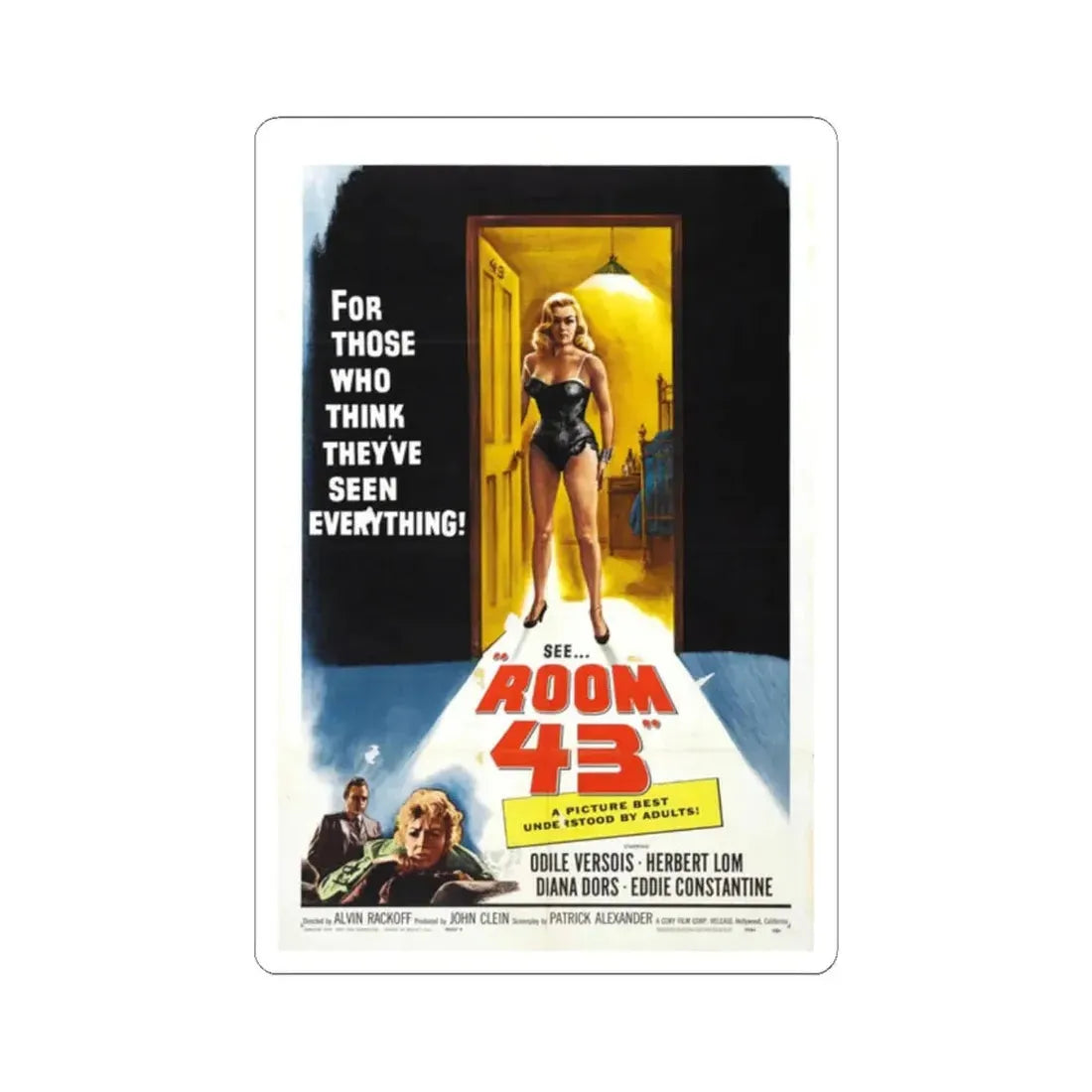 ROOM 43 1958 Movie Poster - STICKER Vinyl Kiss-Cut Decal 2 Inch White - The Sticker Space