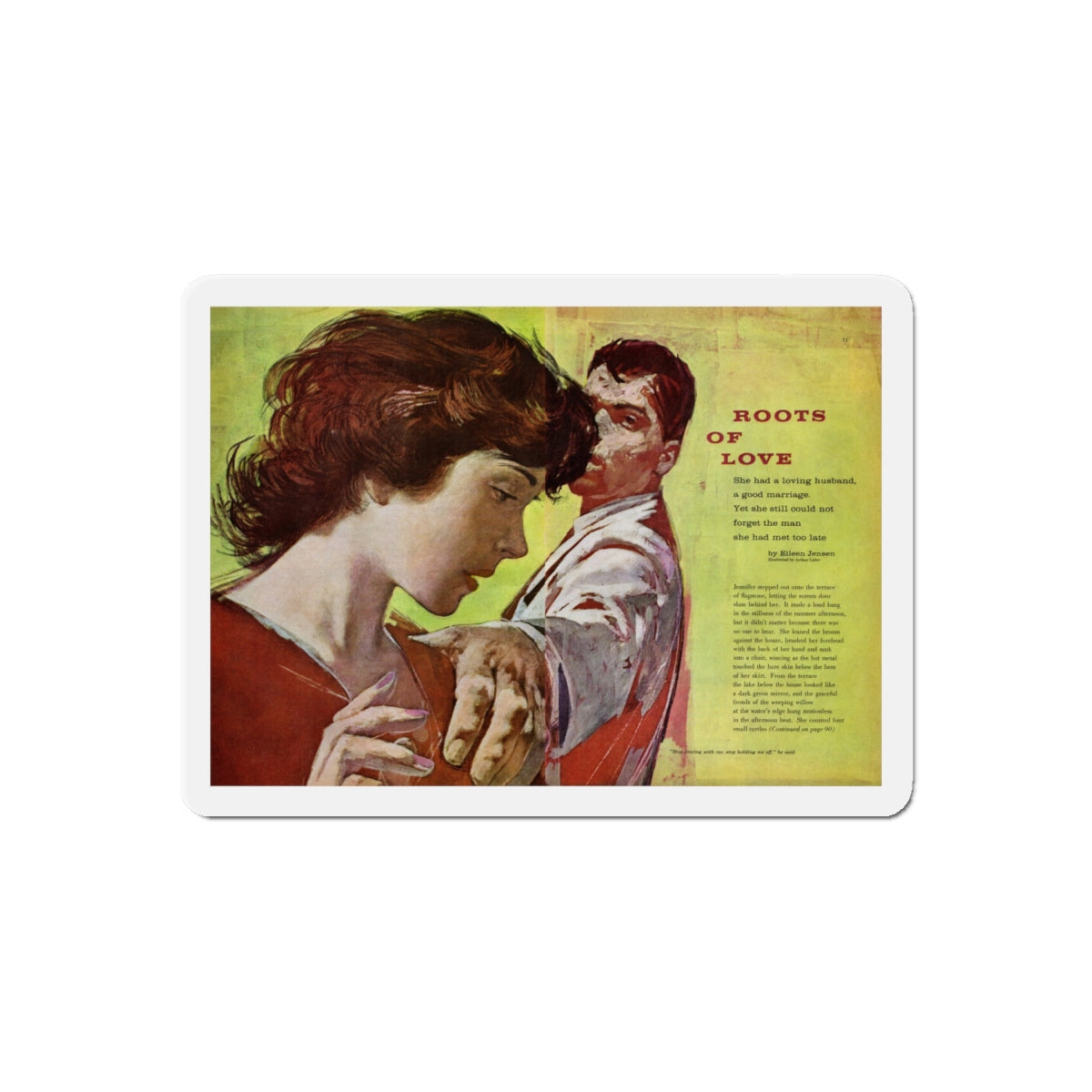 Roots of Love, Redbook, September 1959 (Magazine Illustration) Refrigerator Magnet-6" × 6"-The Sticker Space