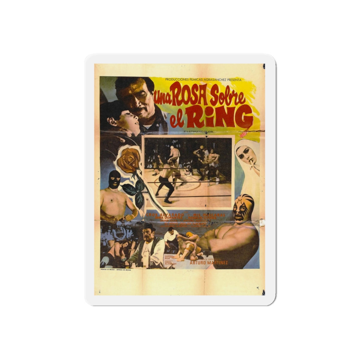 ROSE ON RING (Una rosa sobre el ring) 1973 Movie Poster - Refrigerator Magnet-3" x 3"-Die-Cut-1 pc-The Sticker Space