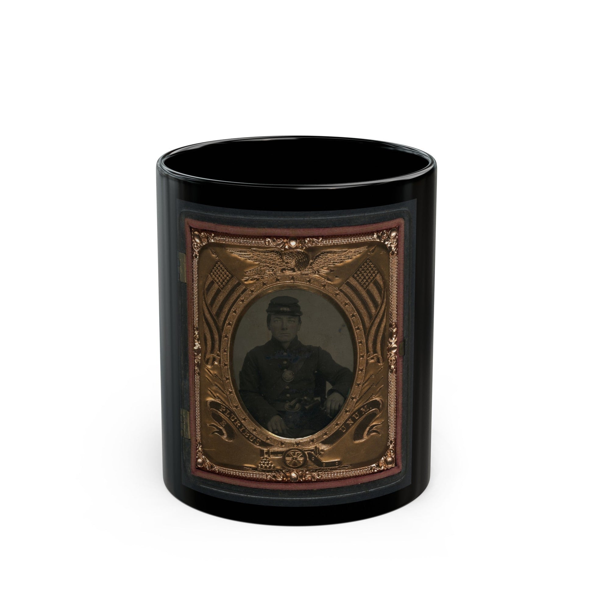 Roswell K. Bishop Of Company I, 123rd New York Infantry Regiment In Uniform With Holstered Revolver (U.S. Civil War) Black Coffee Mug-11oz-The Sticker Space