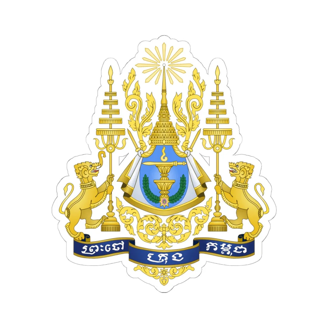 Royal arms of Cambodia (Cambodia) (Coat of Arms) STICKER Vinyl Kiss-Cut Decal 6 Inch White - The Sticker Space