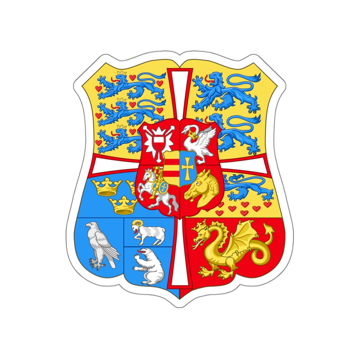 Royal arms of Denmark (1903–1948) STICKER Vinyl Die-Cut Decal-White-The Sticker Space