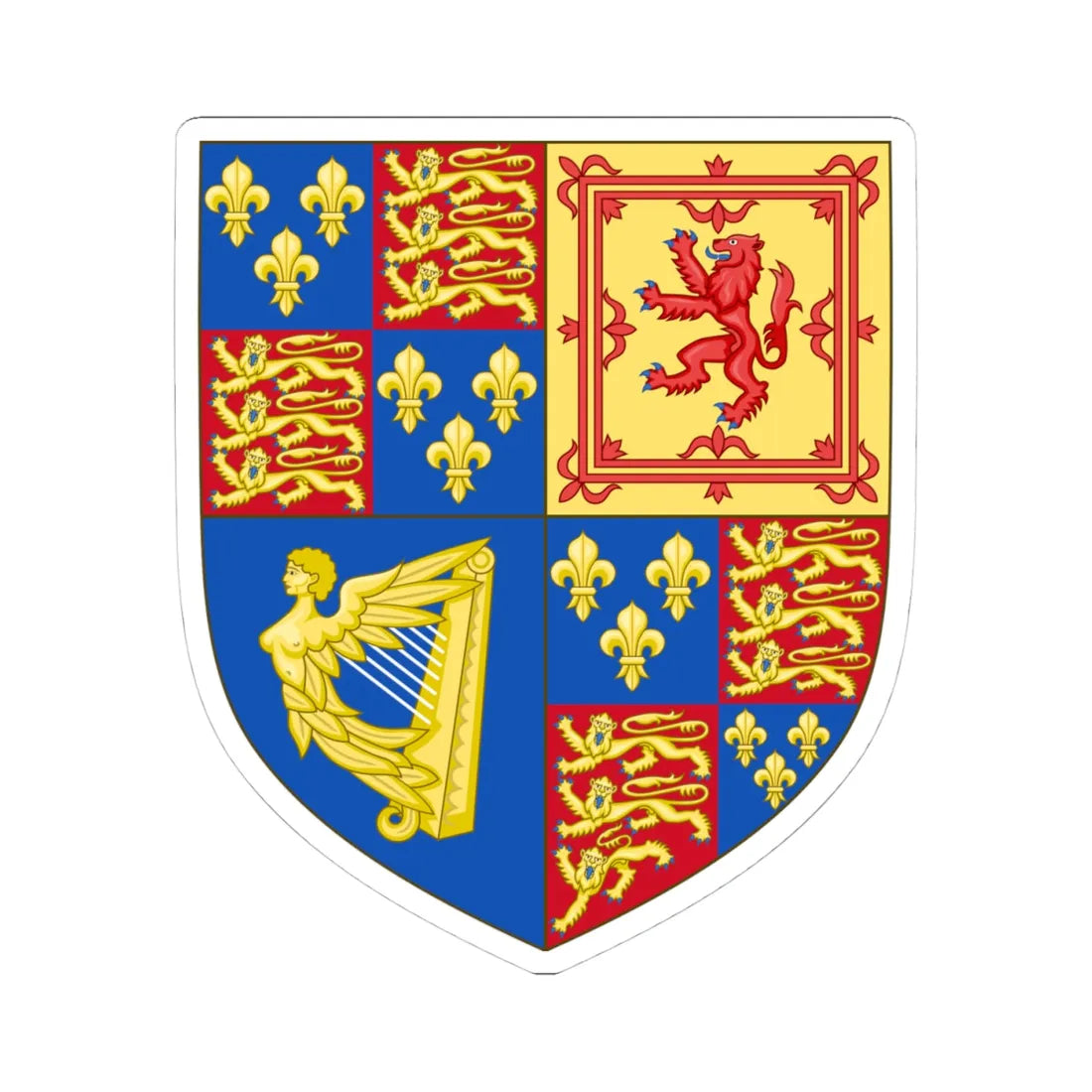 Royal Arms of England 1603-1707 (Ireland) (Coat of Arms) STICKER Vinyl Kiss-Cut Decal 4 Inch White - The Sticker Space