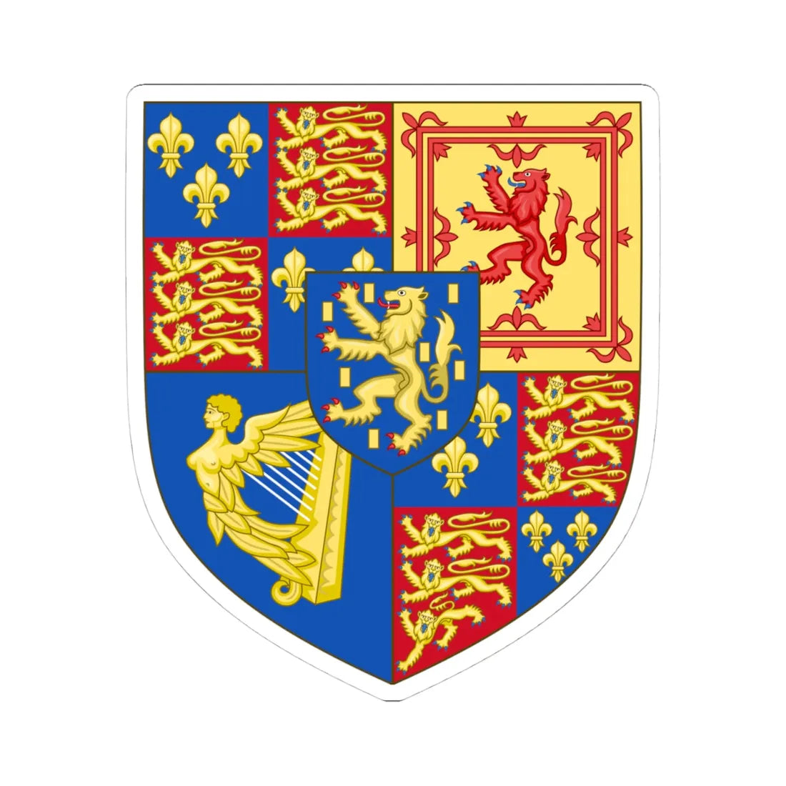Royal Arms of England 1694-1702 (England) (Coat of Arms) STICKER Vinyl Kiss-Cut Decal 4 Inch White - The Sticker Space