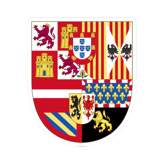 Royal Arms of Spain 1580-1668 Preference for Leon (Spain) (Coat of Arms) STICKER Vinyl Kiss-Cut Decal 2 Inch White - The Sticker Space