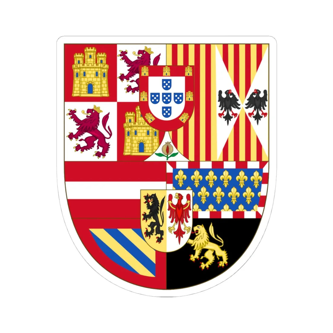 Royal Arms of Spain 1580-1668 (Spain) (Coat of Arms) STICKER Vinyl Kiss-Cut Decal 4 Inch White - The Sticker Space