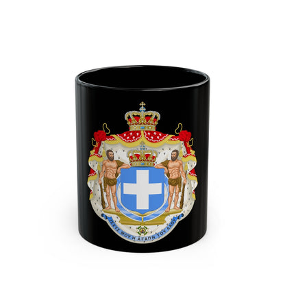 Royal Coat of Arms of Greece (blue cross) - Black Coffee Mug-11oz-The Sticker Space