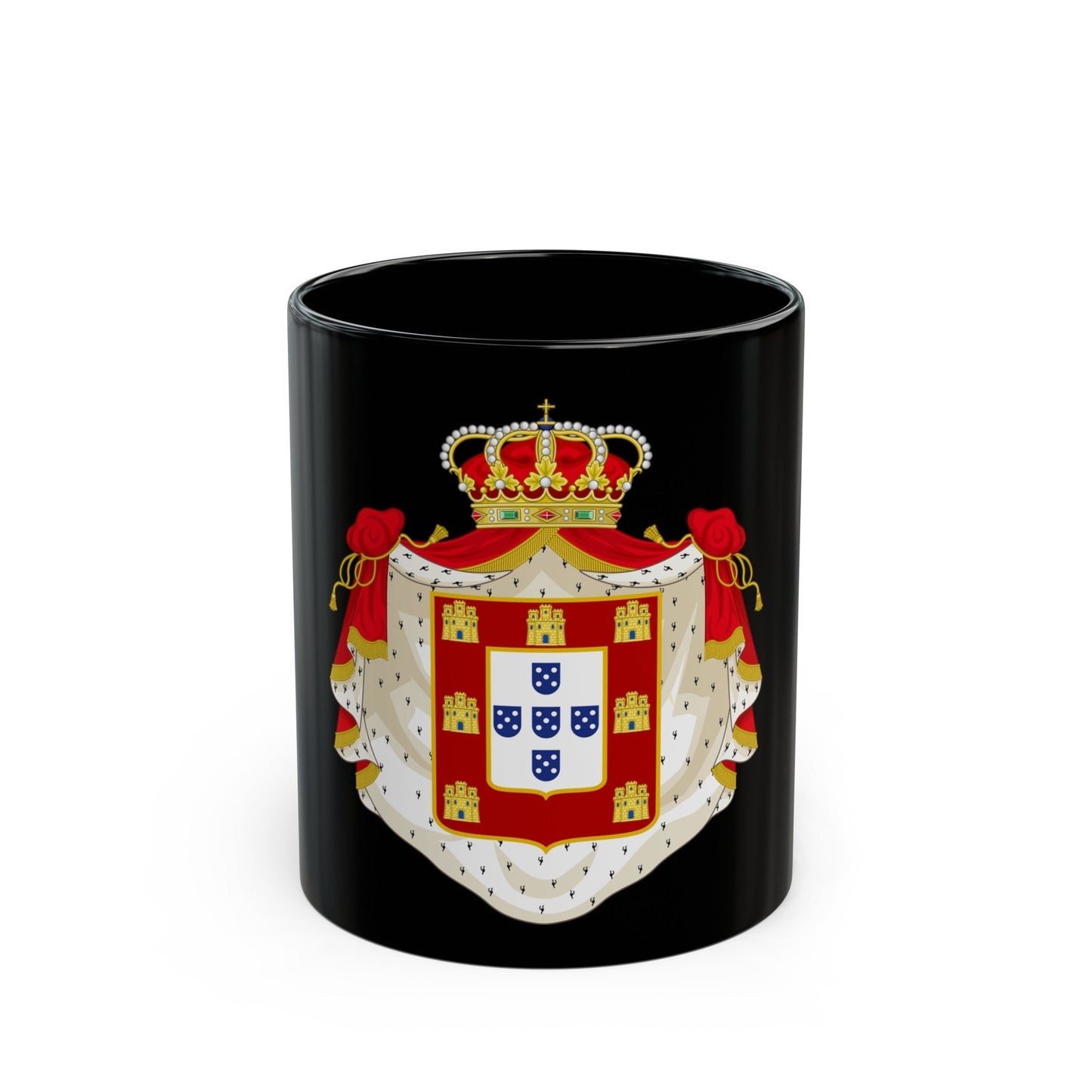 Royal Coat of Arms of Portugal with Mantle - Black Coffee Mug-11oz-The Sticker Space