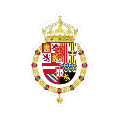 Royal Coat of Arms of Spain 1580-1668 - Navarre Variant (Spain) (Coat of Arms) STICKER Vinyl Kiss-Cut Decal 3 Inch White - The Sticker Space