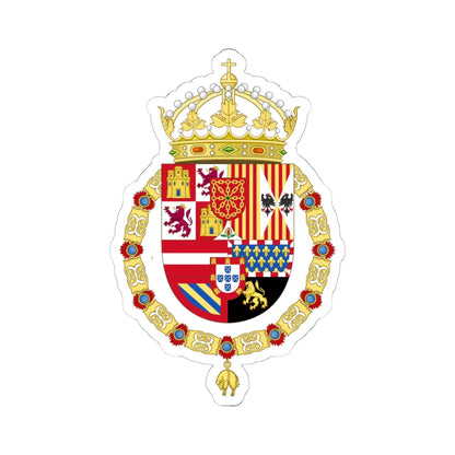 Royal Coat of Arms of Spain 1580-1668 - Navarre Variant (Spain) (Coat of Arms) STICKER Vinyl Kiss-Cut Decal 6 Inch White - The Sticker Space