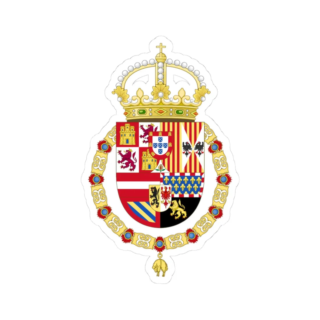 Royal Coat of Arms of Spain 1580-1668 (Spain) (Coat of Arms) STICKER Vinyl Kiss-Cut Decal 3 Inch White - The Sticker Space