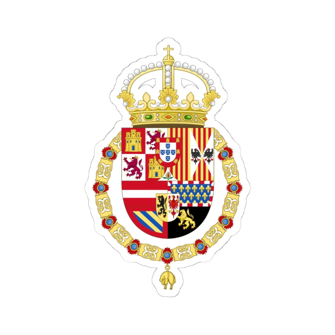 Royal Coat of Arms of Spain 1580-1668 (Spain) (Coat of Arms) STICKER Vinyl Kiss-Cut Decal 6 Inch White - The Sticker Space