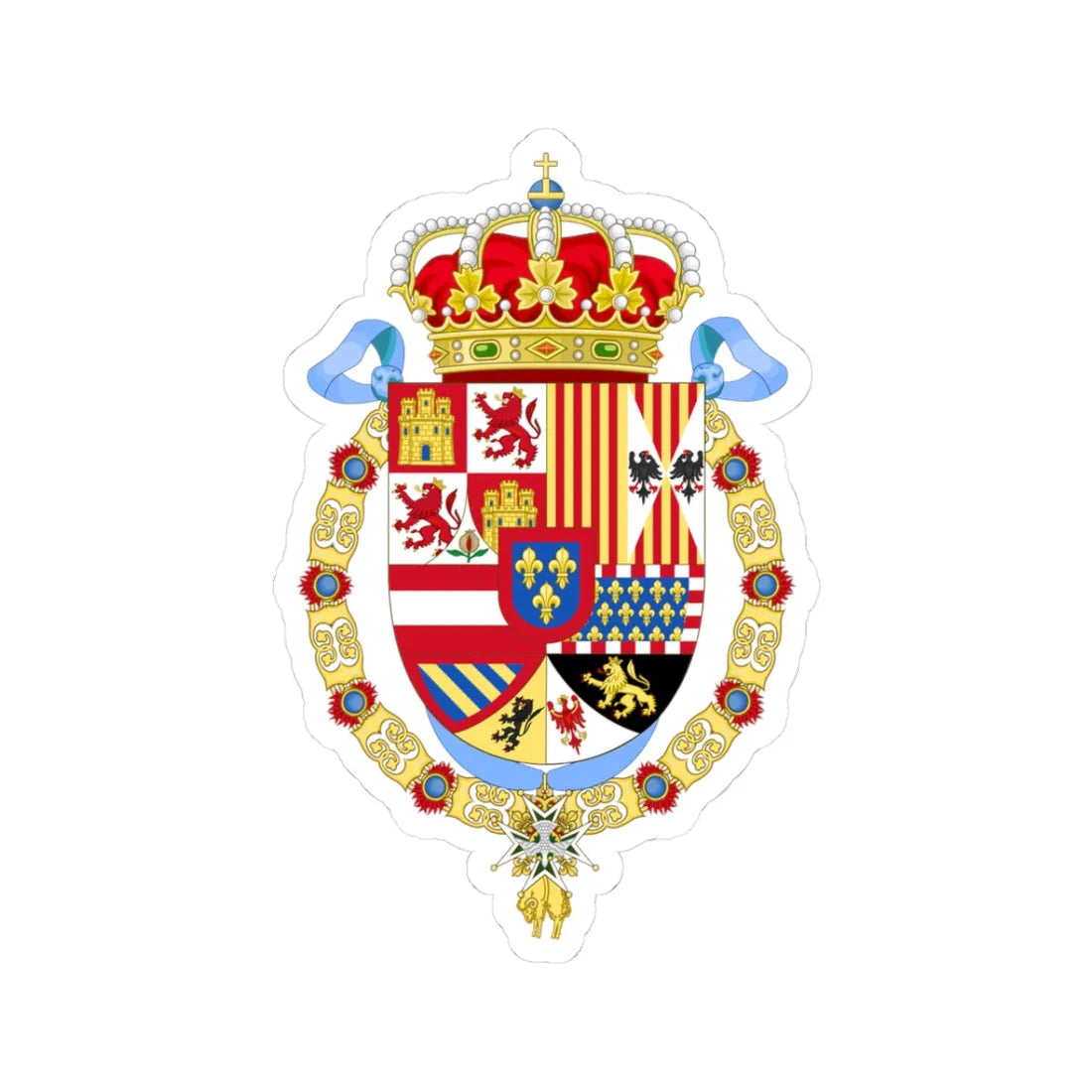 Royal Coat of Arms of Spain 1700-1761-Common Version (Spain) (Coat of Arms) STICKER Vinyl Kiss-Cut Decal 3 Inch White - The Sticker Space