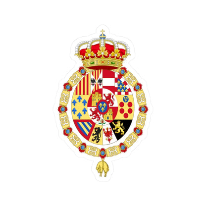Royal Coat of Arms of Spain 1761-1868 and 1874-1931 Golden Fleece Variant (Spain) (Coat of Arms) STICKER Vinyl Kiss-Cut Decal 2 Inch White - The Sticker Space