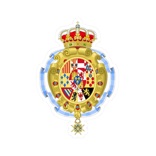 Royal Coat of Arms of Spain c.1883-1931 - Variant with the Sash of Charles III Order (Spain) (Coat of Arms) STICKER Vinyl Kiss-Cut Decal 2 Inch White - The Sticker Space