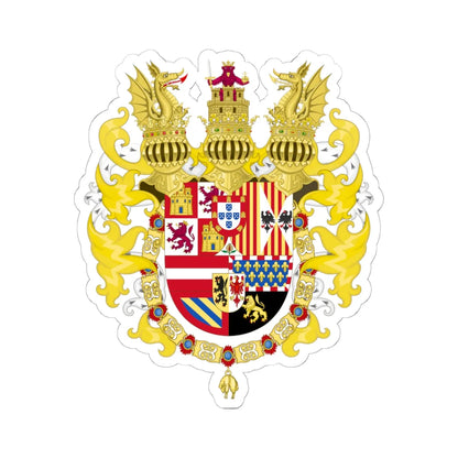 Royal Coat of Arms of Spain with Germanic Ornaments 1580-1621 (Spain) (Coat of Arms) STICKER Vinyl Kiss-Cut Decal 6 Inch White - The Sticker Space