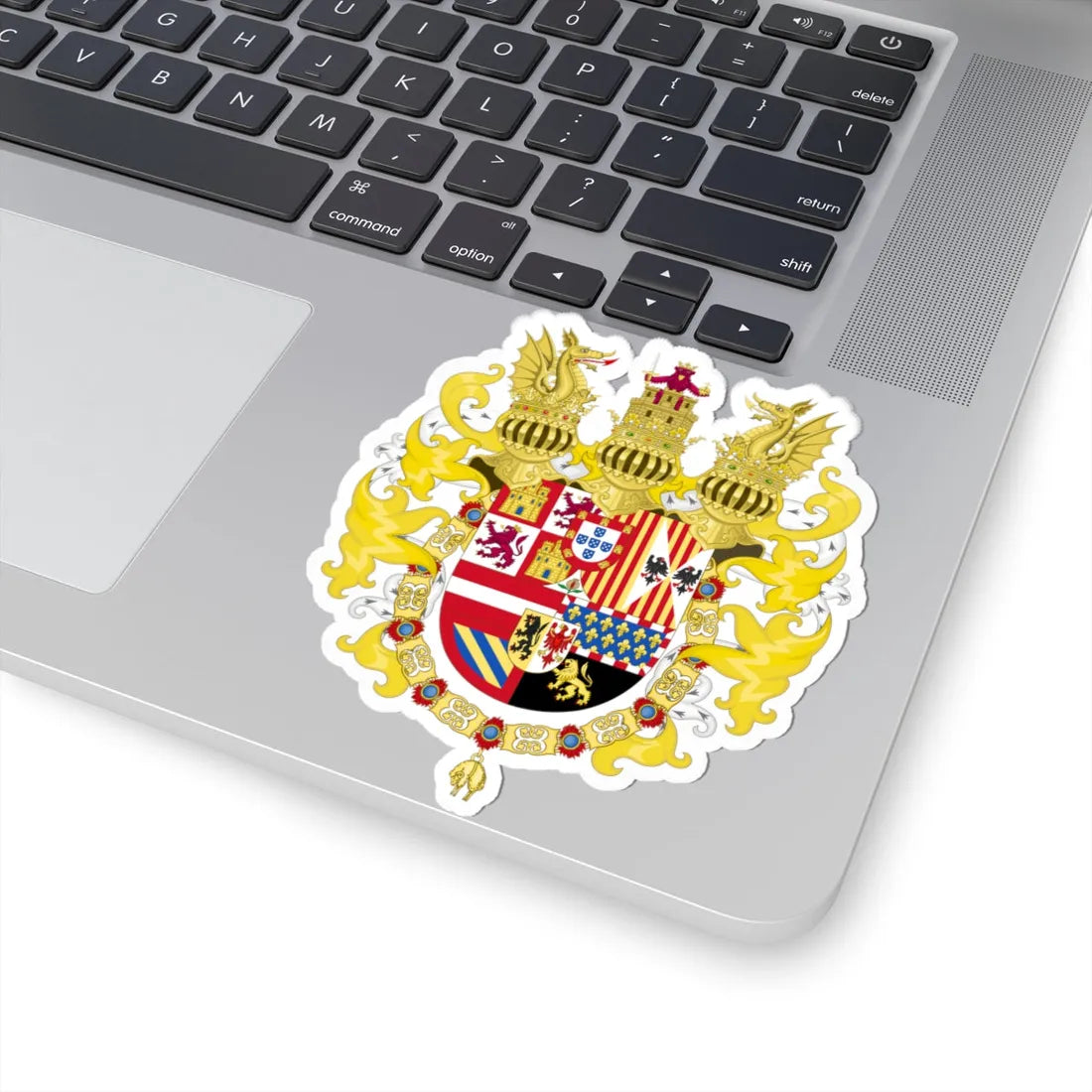 Royal Coat of Arms of Spain with Germanic Ornaments 1580-1621 (Spain) (Coat of Arms) STICKER Vinyl Kiss-Cut Decal - The Sticker Space