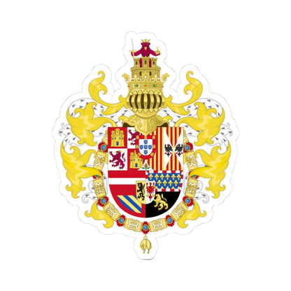 Royal Coat of Arms of Spain with Germanic Ornaments 1621-1668 (Spain) (Coat of Arms) STICKER Vinyl Kiss-Cut Decal 3 Inch White - The Sticker Space