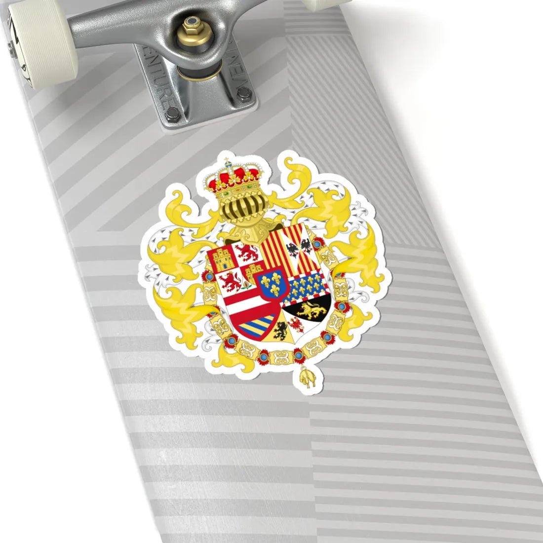 Royal Coat of Arms of Spain with Germanic Ornaments 1700-1761 (Spain) (Coat of Arms) STICKER Vinyl Kiss-Cut Decal - The Sticker Space