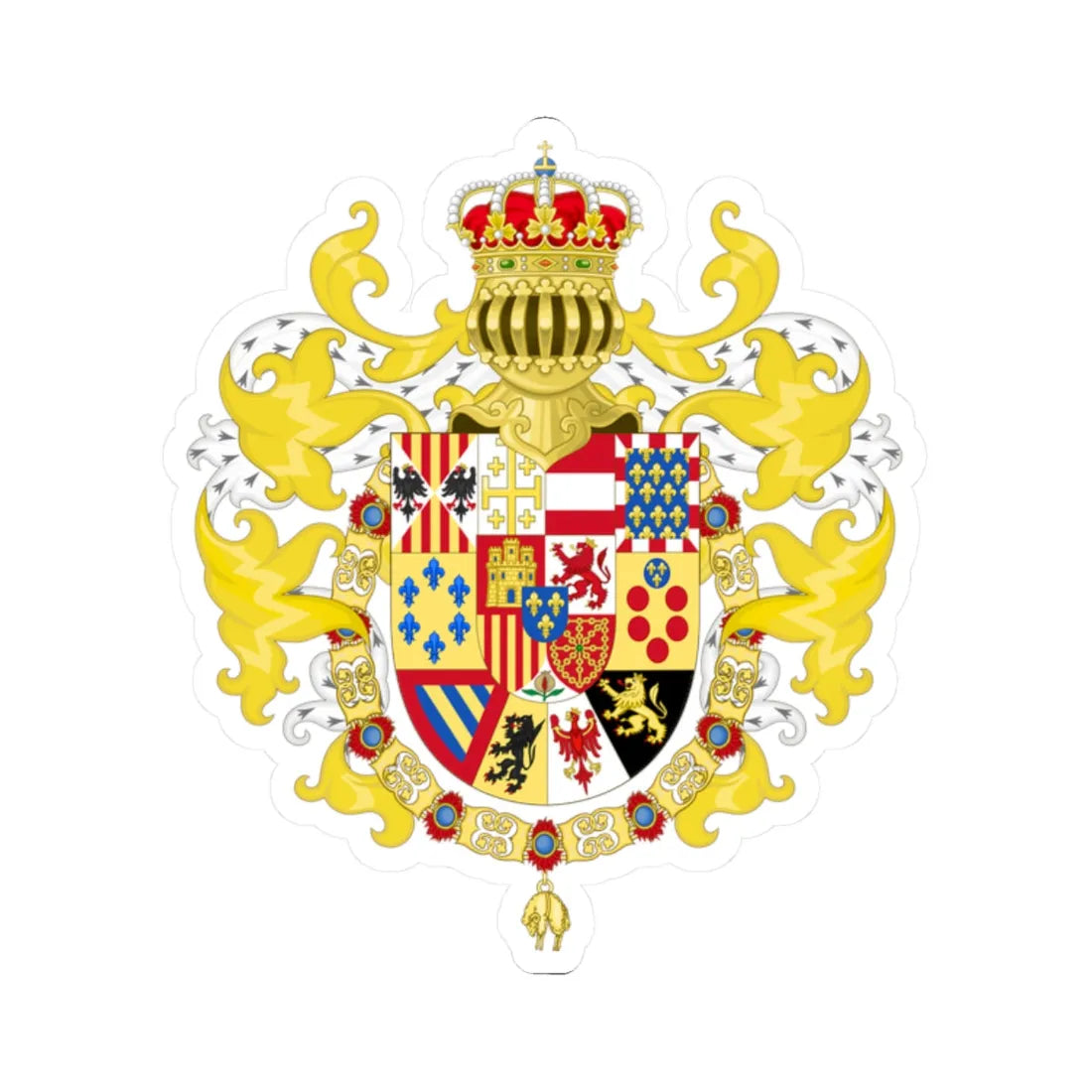 Royal Coat of Arms of Spain with Germanic Ornaments 1931 (Spain) (Coat of Arms) STICKER Vinyl Kiss-Cut Decal 2 Inch White - The Sticker Space