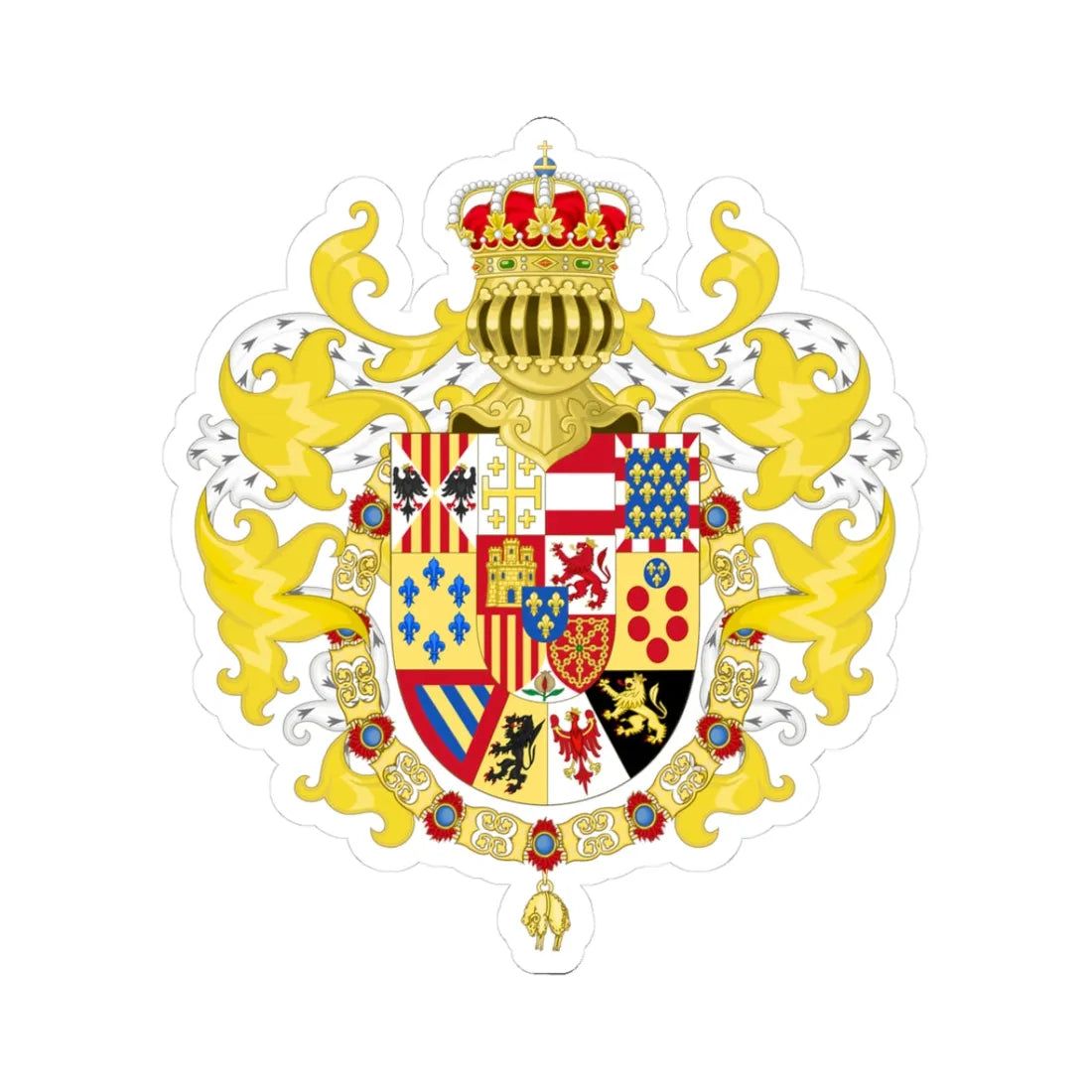 Royal Coat of Arms of Spain with Germanic Ornaments 1931 (Spain) (Coat of Arms) STICKER Vinyl Kiss-Cut Decal 3 Inch White - The Sticker Space