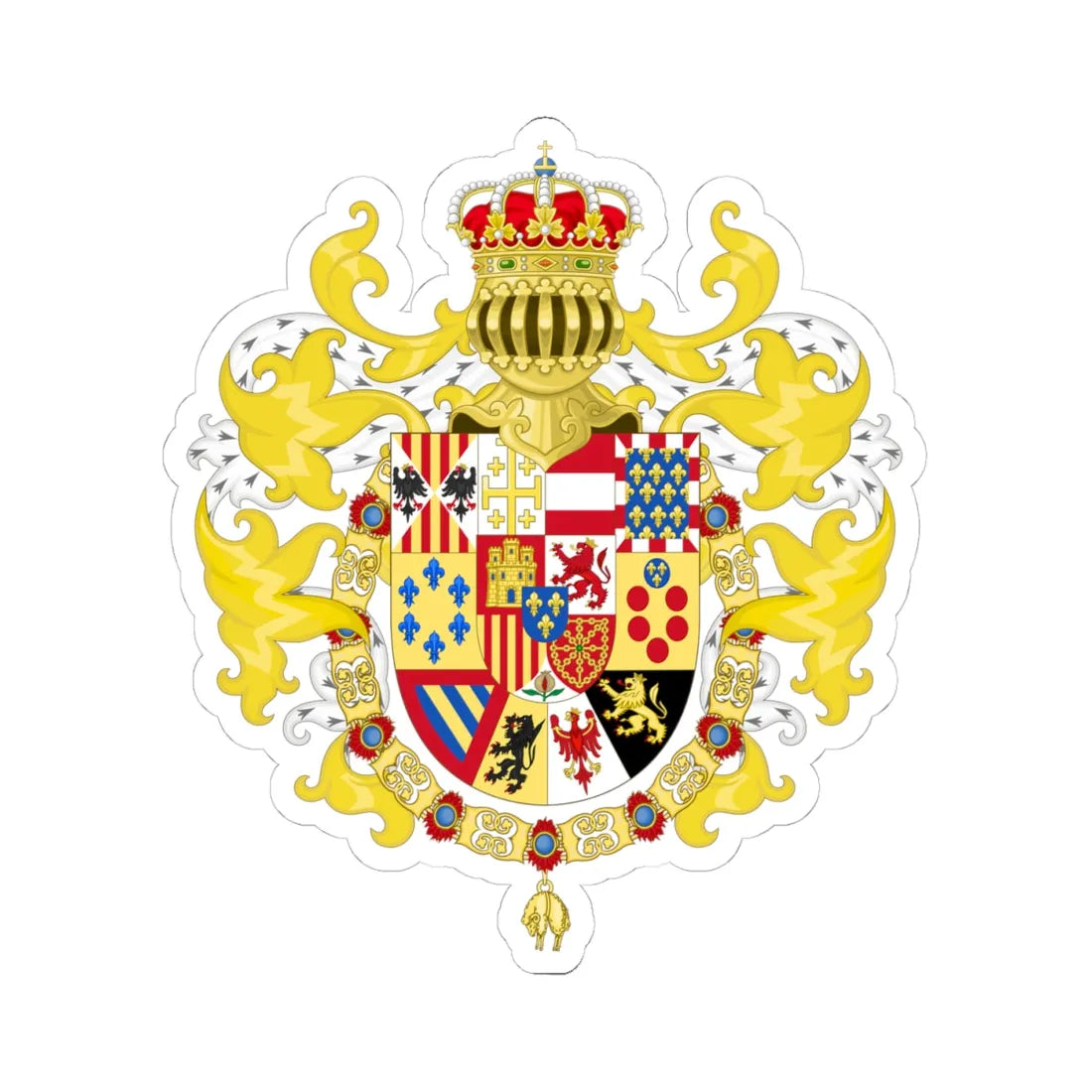 Royal Coat of Arms of Spain with Germanic Ornaments 1931 (Spain) (Coat of Arms) STICKER Vinyl Kiss-Cut Decal 4 Inch White - The Sticker Space