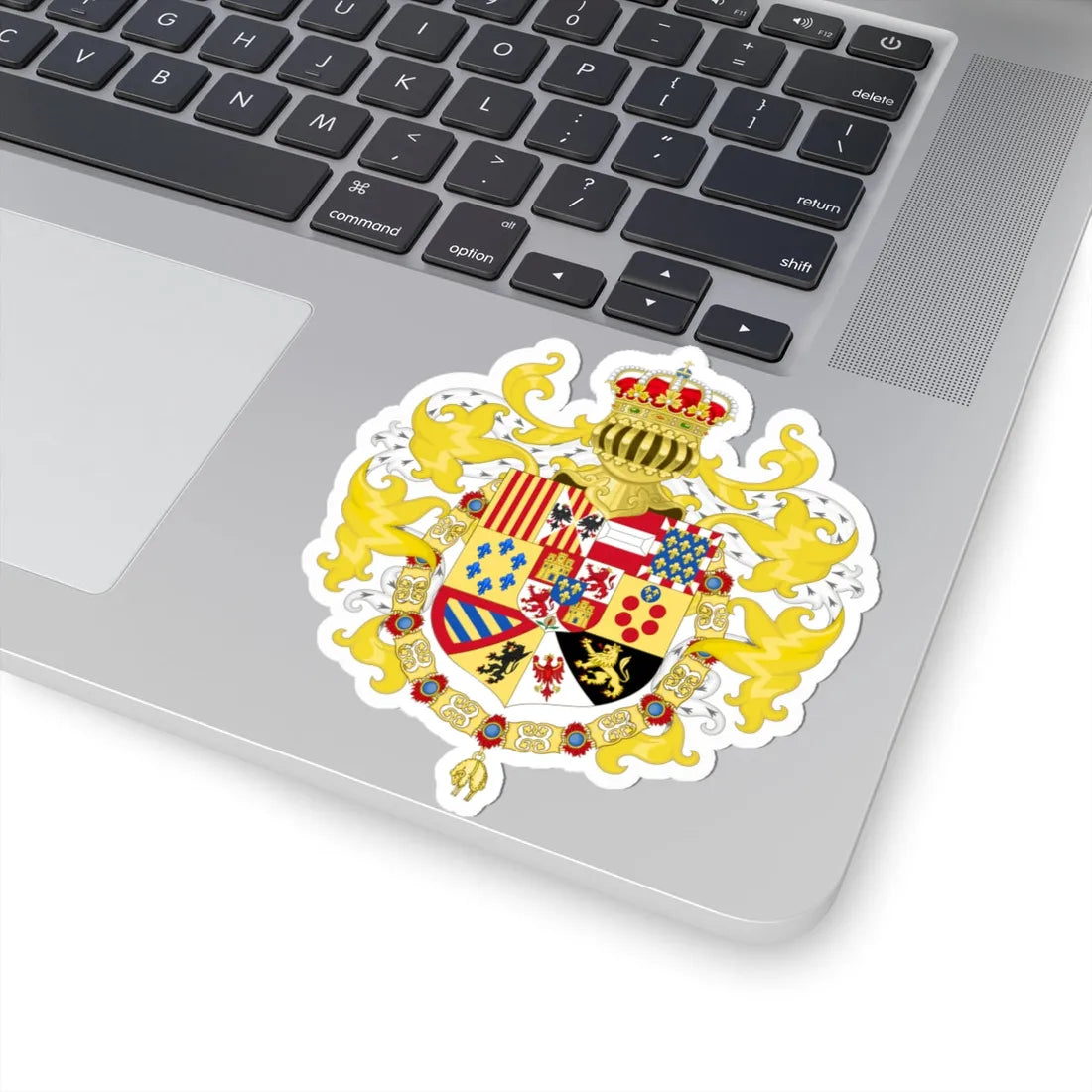 Royal Coat of Arms of Spain with Germanic Ornaments c.1883-1931 (Spain) (Coat of Arms) STICKER Vinyl Kiss-Cut Decal - The Sticker Space