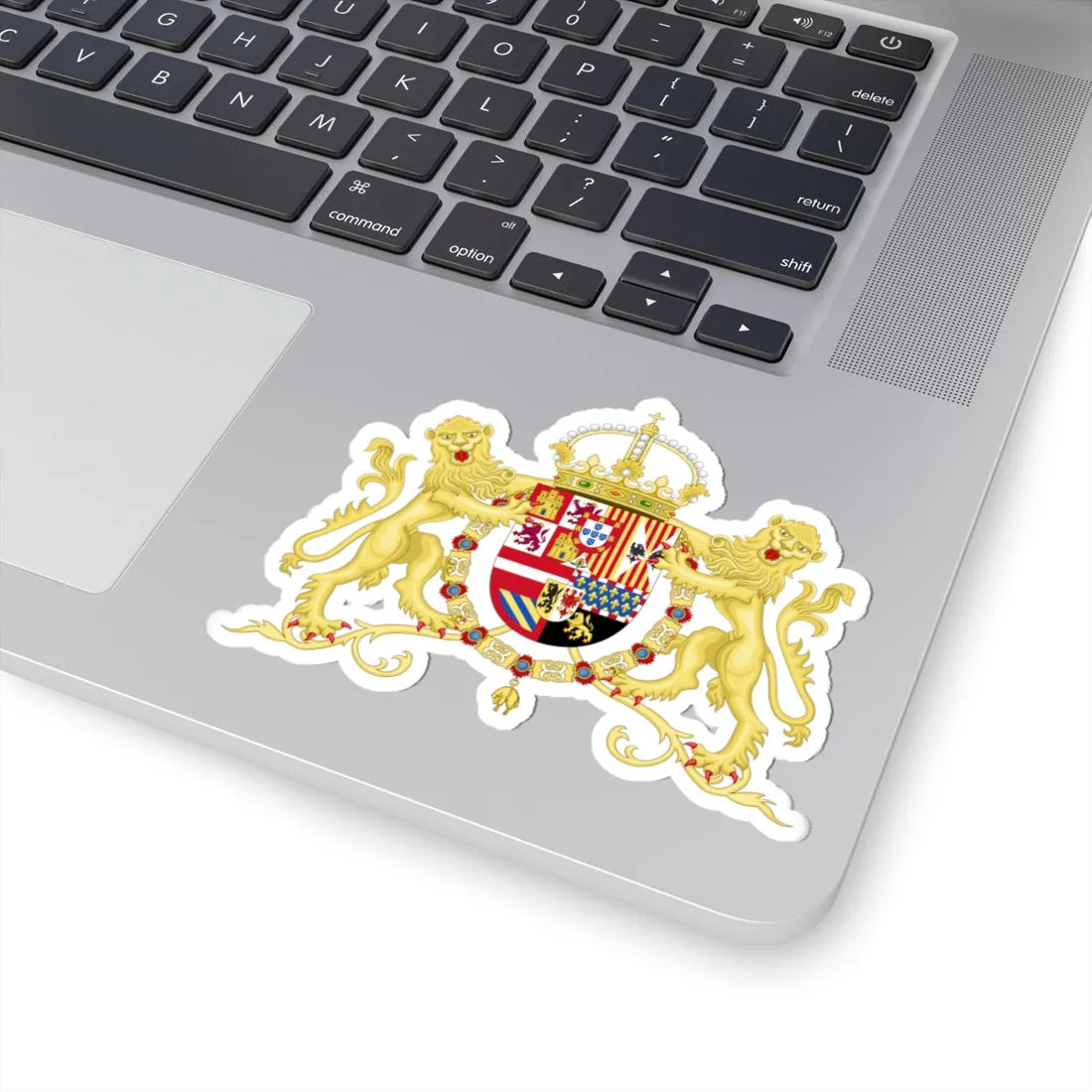 Royal Coat of Arms of Spain with Supporters 1580-1668 (Spain) (Coat of Arms) STICKER Vinyl Kiss-Cut Decal - The Sticker Space