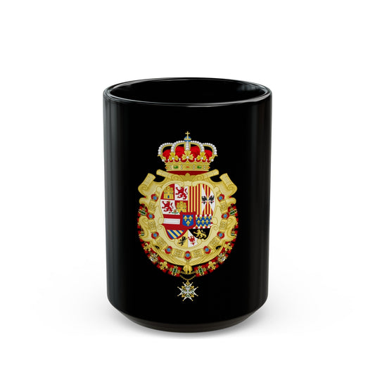 Royal Greater Coat of Arms of Spain (1700-1761) - Black Coffee Mug-15oz-The Sticker Space