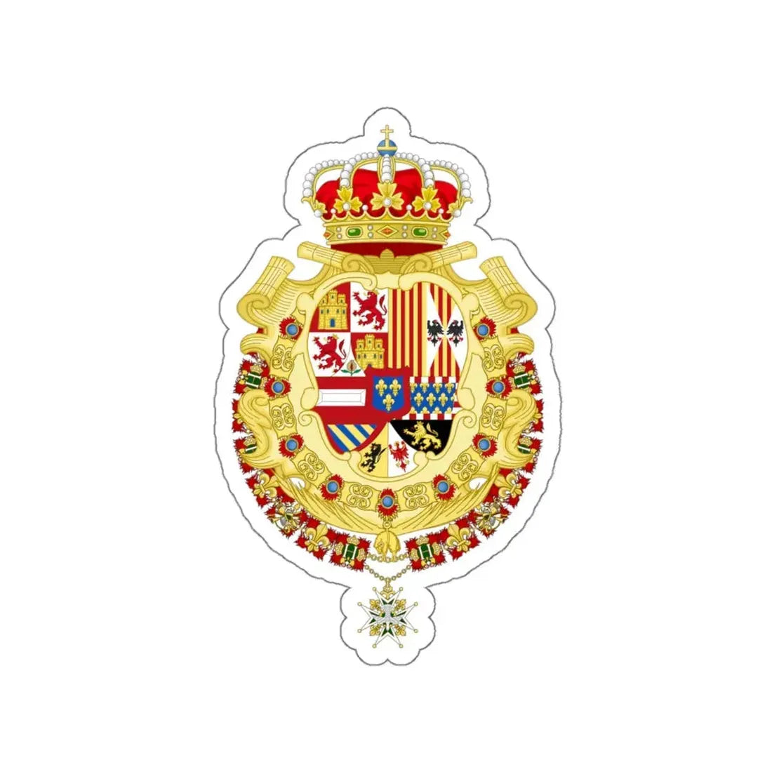 Royal Greater Coat of Arms of Spain (1700-1761) STICKER Vinyl Die-Cut Decal 6 Inch - The Sticker Space