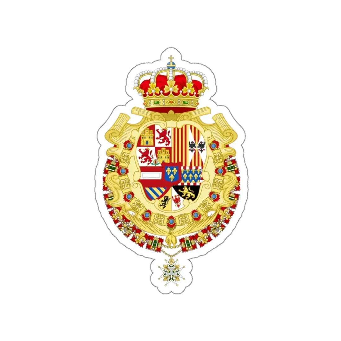 Royal Greater Coat of Arms of Spain (1700-1761) STICKER Vinyl Die-Cut Decal - The Sticker Space