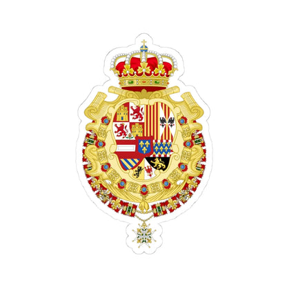 Royal Greater Coat of Arms of Spain 1700-1761 Version with Golden Fleece and Holy Spirit Collars (Spain) (Coat of Arms) STICKER Vinyl Kiss-Cut Decal 4 Inch White - The Sticker Space