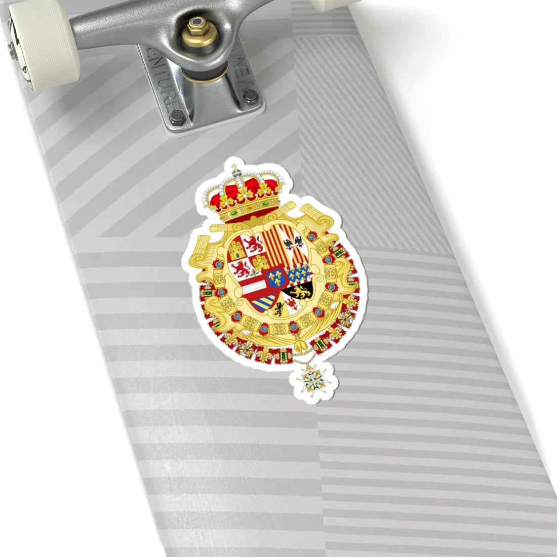 Royal Greater Coat of Arms of Spain 1700-1761 Version with Golden Fleece and Holy Spirit Collars (Spain) (Coat of Arms) STICKER Vinyl Kiss-Cut Decal - The Sticker Space