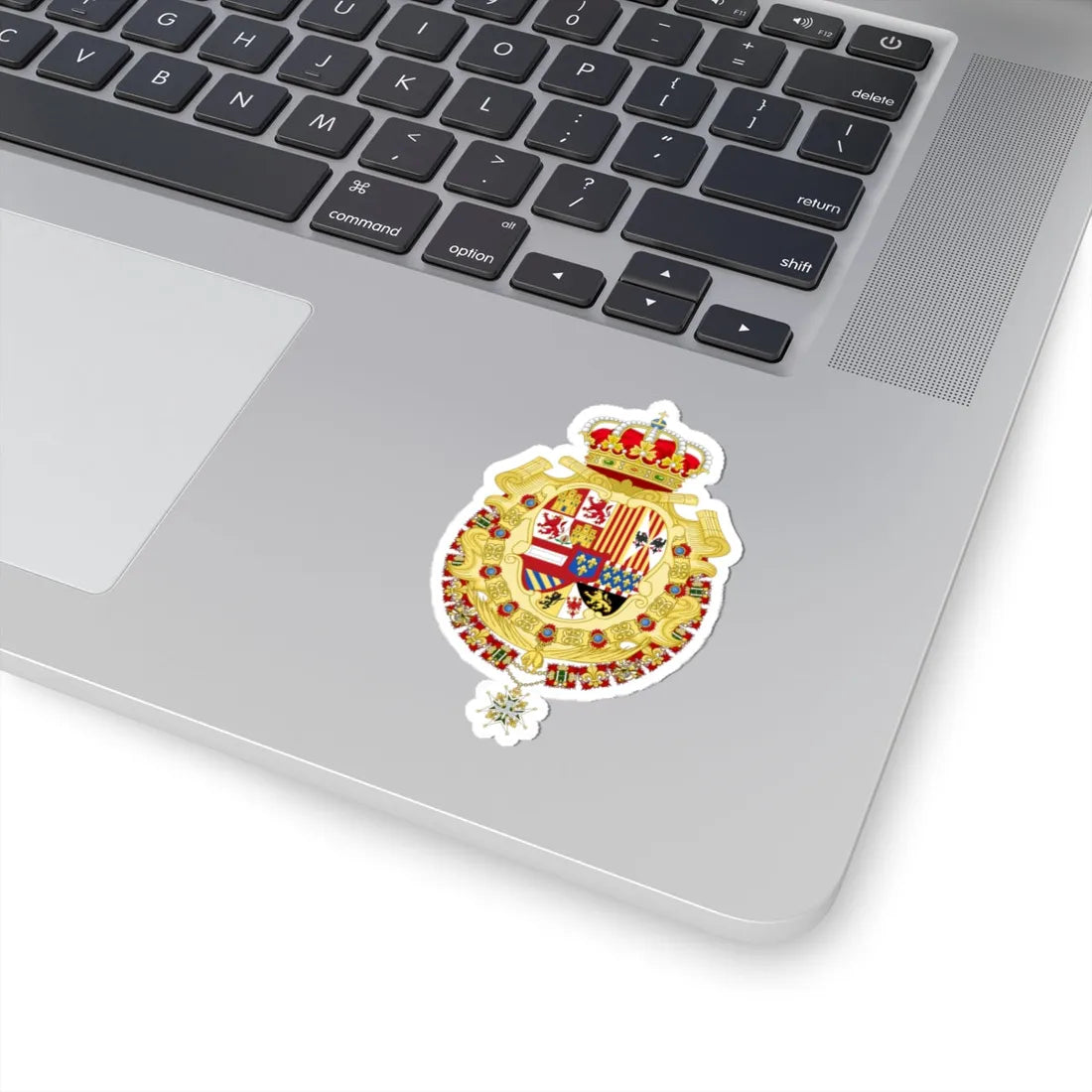 Royal Greater Coat of Arms of Spain 1700-1761 Version with Golden Fleece and Holy Spirit Collars (Spain) (Coat of Arms) STICKER Vinyl Kiss-Cut Decal - The Sticker Space