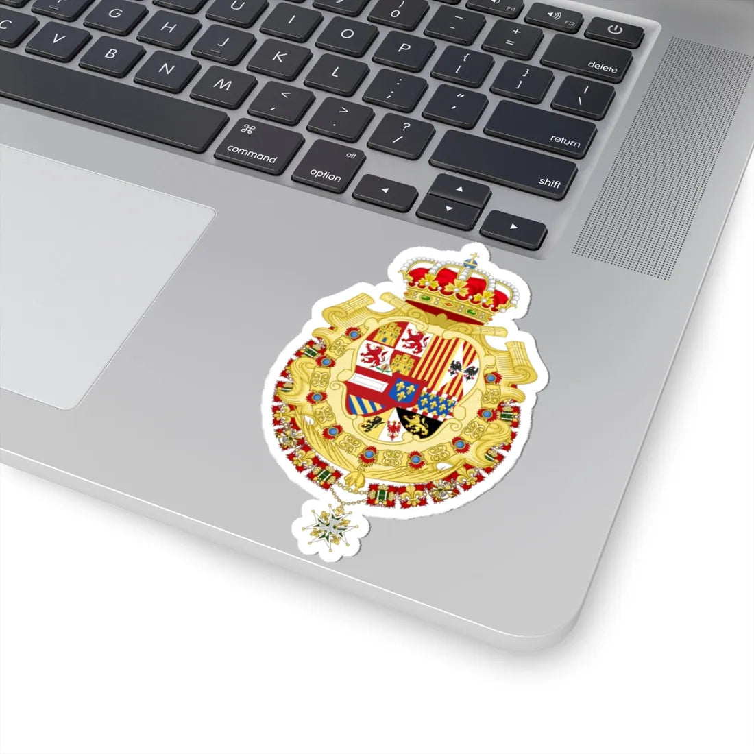 Royal Greater Coat of Arms of Spain 1700-1761 Version with Golden Fleece and Holy Spirit Collars (Spain) (Coat of Arms) STICKER Vinyl Kiss-Cut Decal - The Sticker Space
