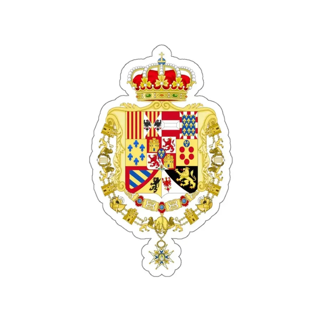 Royal Greater Coat of Arms of Spain (1761-1868 and 1874-1931) STICKER Vinyl Die-Cut Decal 6 Inch - The Sticker Space