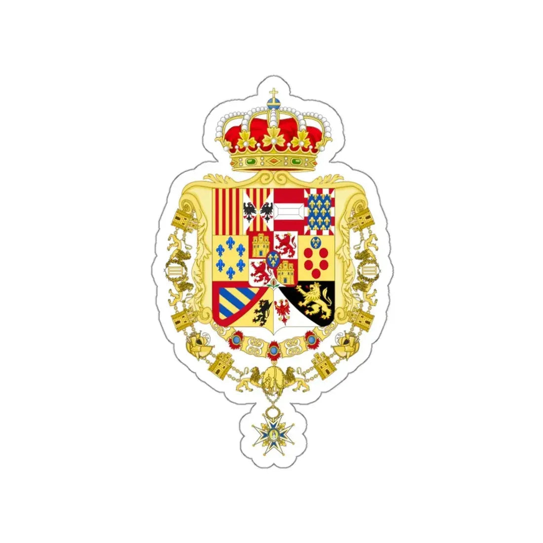 Royal Greater Coat of Arms of Spain (1761-1868 and 1874-1931) STICKER Vinyl Die-Cut Decal - The Sticker Space
