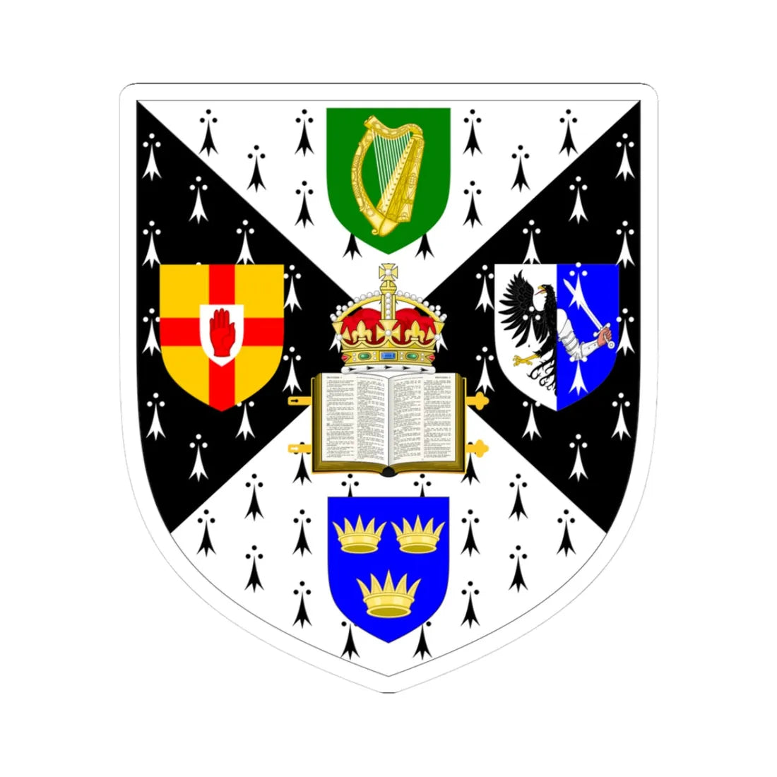 Royal University of Ireland arms (United Kingdom) (Coat of Arms) STICKER Vinyl Kiss-Cut Decal 3 Inch White - The Sticker Space