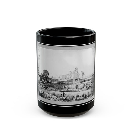 Ruins At Hampton, Virginia Showing Chimneys, And Man Standing (U.S. Civil War) Black Coffee Mug-15oz-The Sticker Space